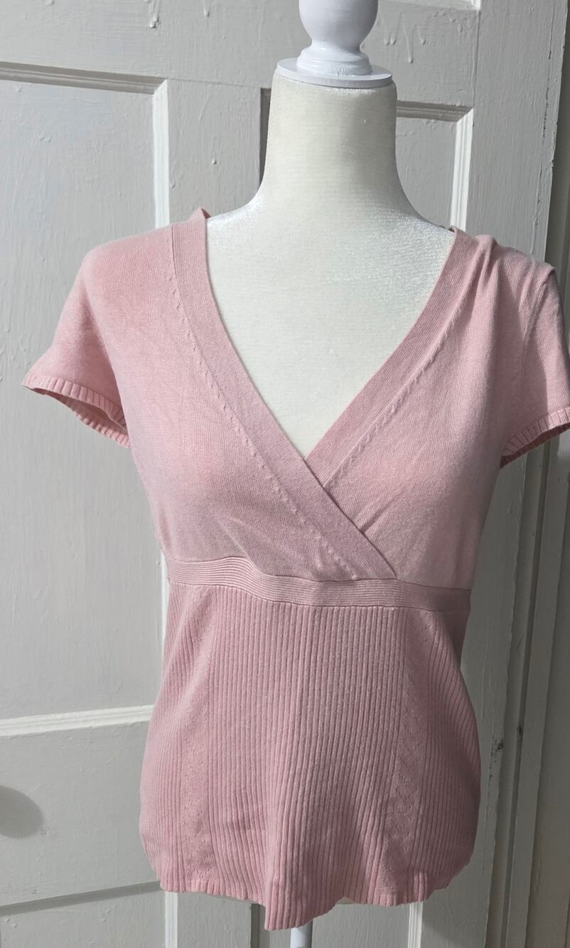 Axcess Light Pink Short Sleeve V-Neck Crossover Knit Top Women's Size Large